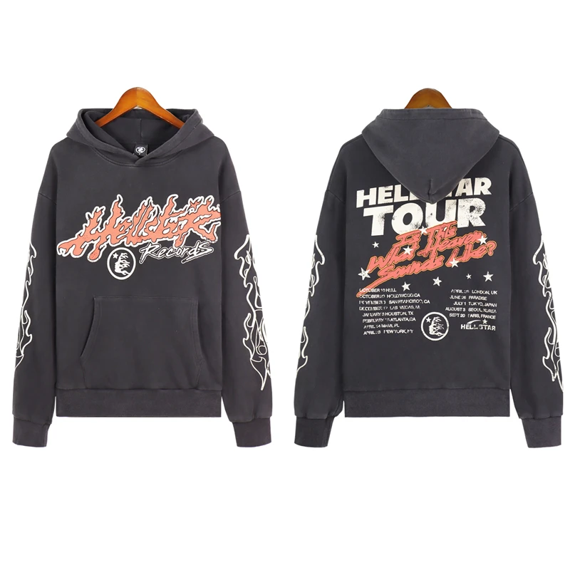 

Top Version 1:1 Washed Flame Hellstar Hoodies Men Women Vintage Hellstar Sweatshirts Oversized Pullovers Hooded