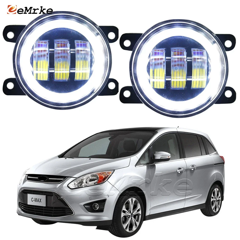 

2x Car Led Fog Lights Assembly Angel Eyes DRL w/ Lens Signal Lights for Ford C-max MPV Grand C-max Ecosport Edge Escort Explorer