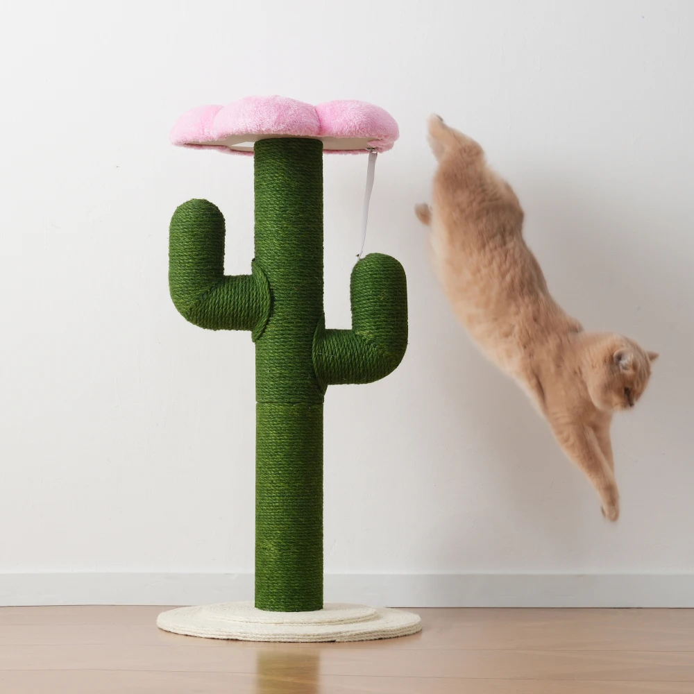 Kratzbaum in Kaktusform – 90 cm hoher Kratzbaum mit verdickten Sisal-Stängeln und Kipp-Schutz, Katzen-Kratzsäule – Detail 9