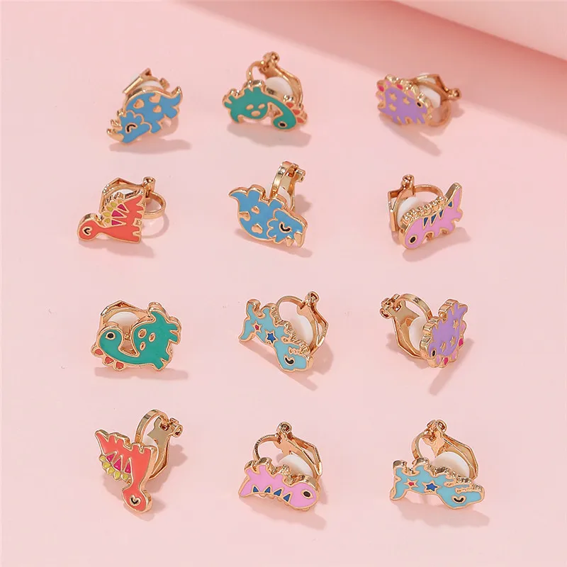 Cartoon Ear Clip Without Ear Hole Korean Edition Short Style Cat Ear Hanger Alloy Dinosaur Kids Clip Earrings Children Accessory 5