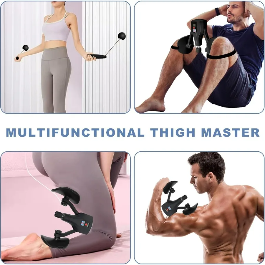Multifunctional Thigh Trainer Kegel Exerciser, Adjustable Resistance Hip Trainer with Leg Straps, Handles, Jump Rope, Kegel Trai