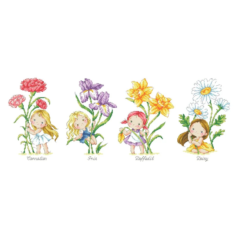 Amishop – Kit De Point De Croix Compté, Fleur De Naissance, Janvier Février  Mars Avril, Iris Jonquille Marguerite, Quatre Filles, Donc G143 - Point De  Croix - AliExpress