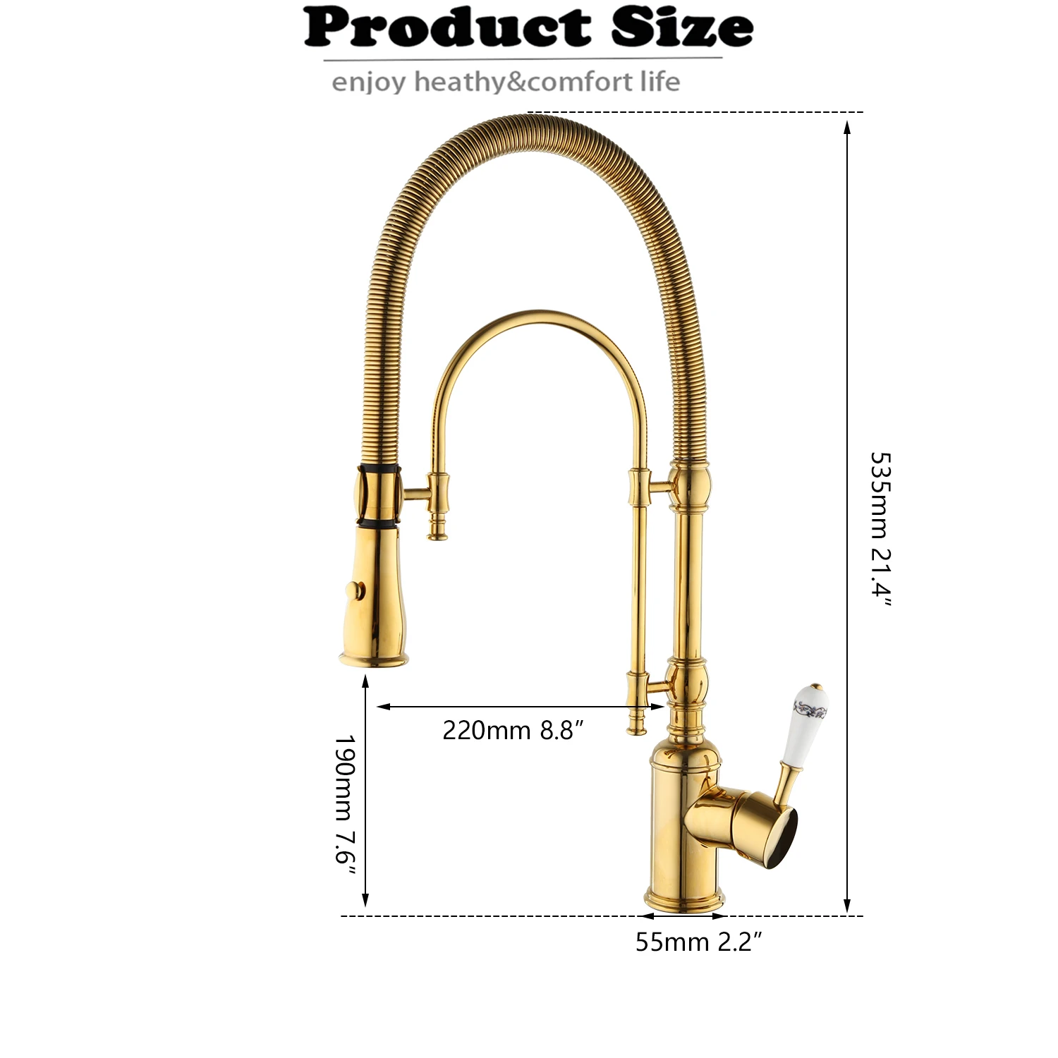 KEMAIDI Golden Spring Pull Down Kitchen Sink Faucet Hot & Cold Mixer Crane Tap with Dual Spout Deck Mounted Hot Cold Faucets images - 6