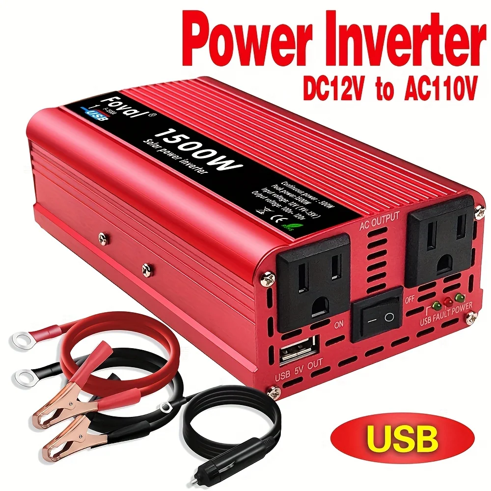

Car Vehicle Power Inverter 500W/1500W DC 12V To AC 110V 120V Converter 1 USB