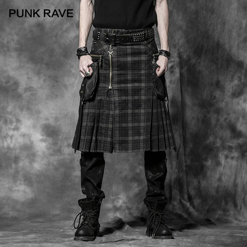Pantalones PUNK RAVE Rock para hombre, moda, Cargo, personalidad, patrón de cuadros escoceses, medias largas - AliExpress