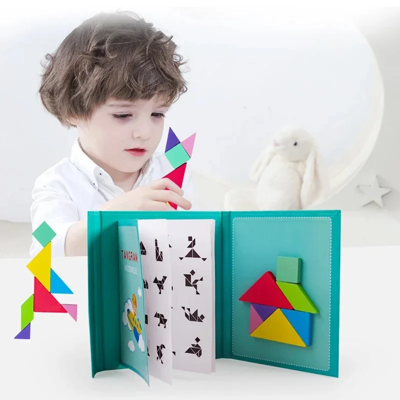 Portable Magnetic Tangram Board Wooden 3D Puzzles For Children Learning Intelligence wooden puzzles magnetic puzzle toys wooden toys puzzle toys
