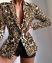 

Ladies leopard print jacket waist slim one-button casual office professional blazer women 2021 fall/winter lapel coat