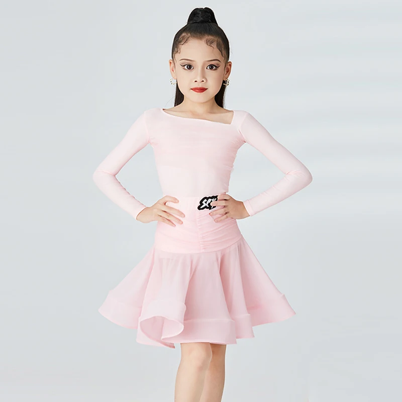 

Girls Pink Latin Dance Dress Competition Costume Rumba Samba Practice Dancewear Bodysuit Skirt Cha Cha Dance Clothing VDB6328