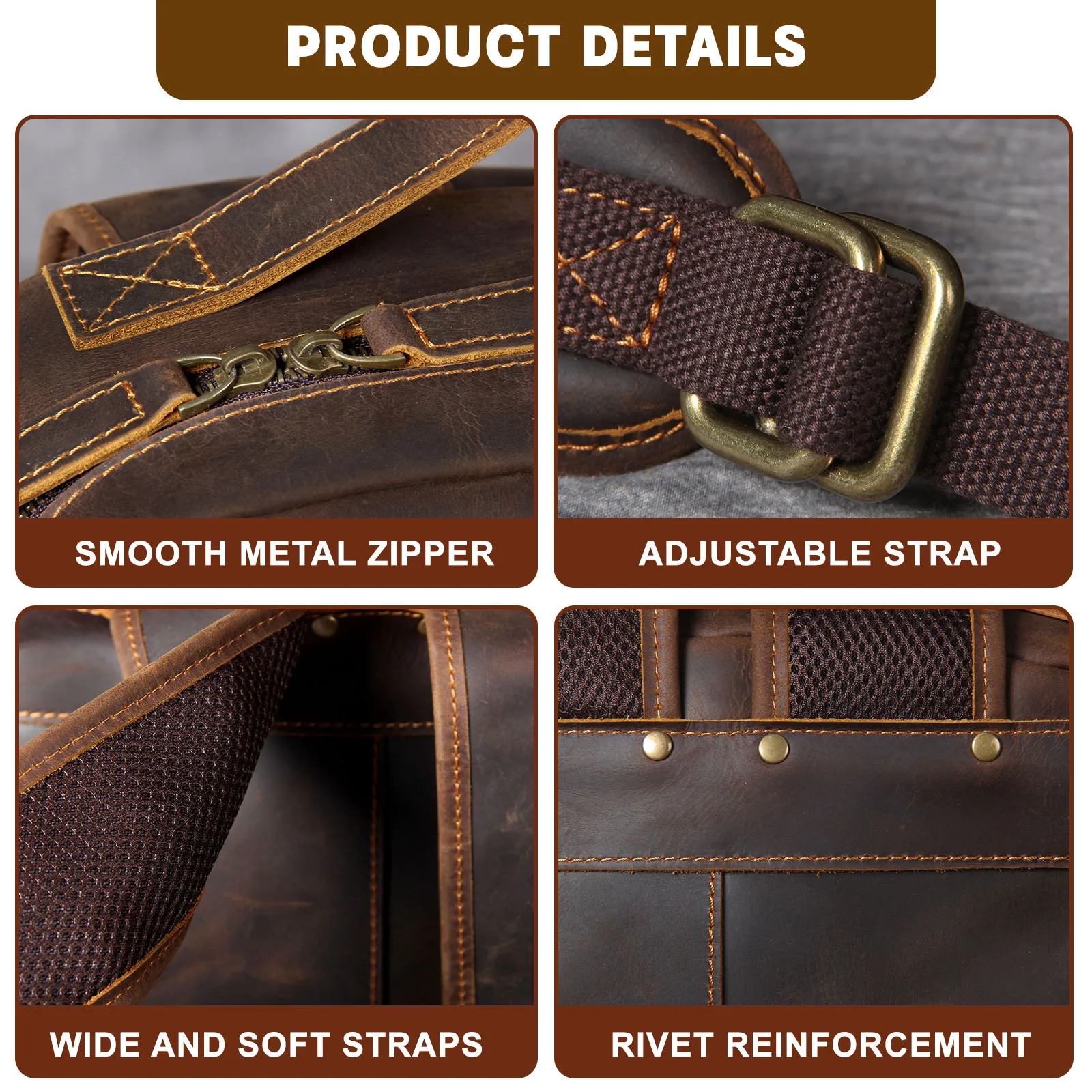S.WORKER Vintage Genuine Leather Backpack Laptop Bag Crazy-horse Leather School Bag Outdoor Travel Weekender Shoulder Bag 4