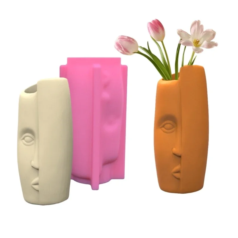 

Geometric Human Face Art Gypsum Silicone Mold Vase Storage Box Mold for Making Succulent Plants Flower Pot Pen Holder