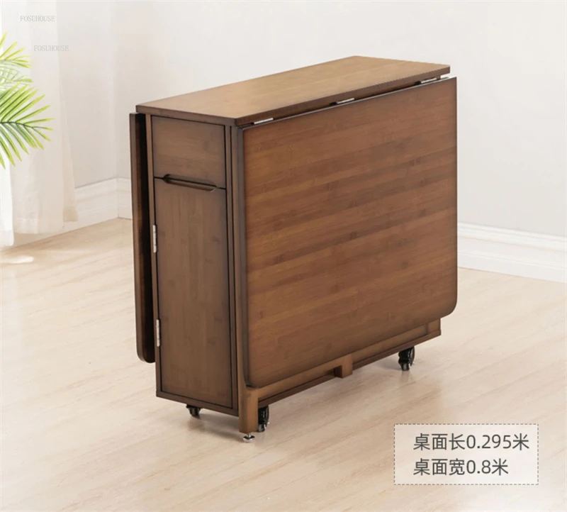 Bamboo Apartment Folding Dining Tables Creative Kitchen Multifunctional Rectangular Table Simple Household Hotel Storage Desk