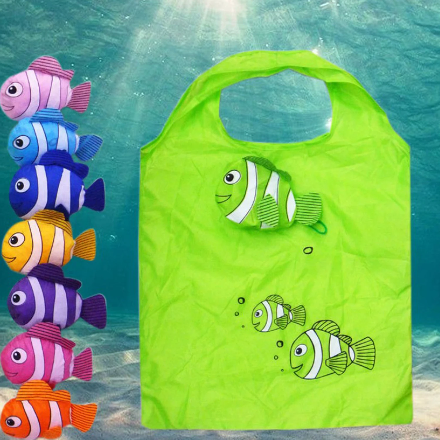 

Cartoon Cute Clown Fish Folding Storage Bag Large Capacity Nylon Portable Handbag Foldable Tote Bag Reusable Shopping Bag