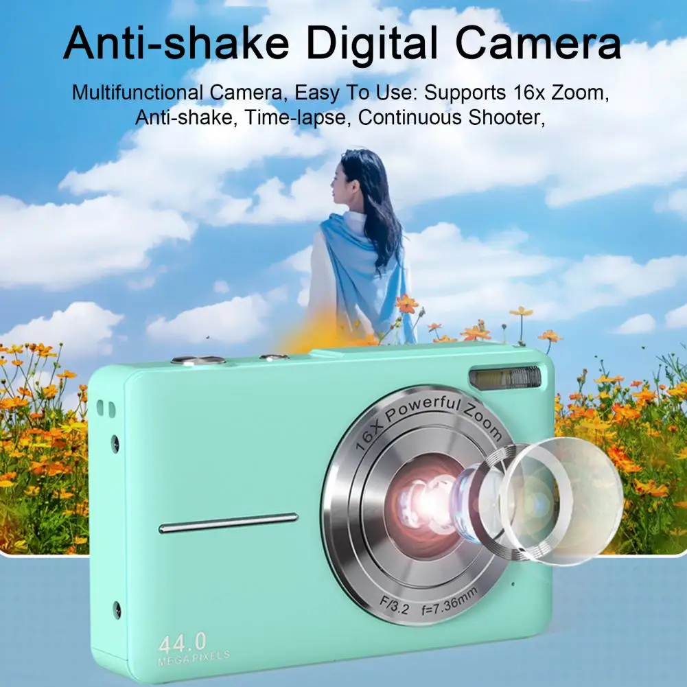 44MP 1080P FHD Digital Camera 16X Digital Zoom Cameras For Vloging, 2.4 ''  LCD Rechargeable Camera Photography Professional Camera For Beginners With