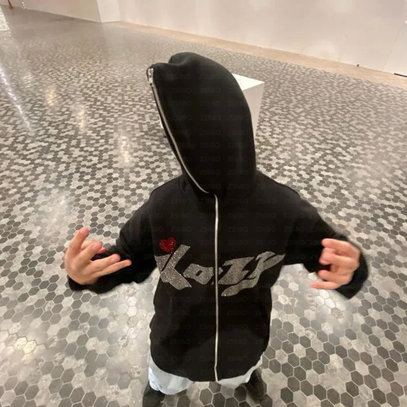 ショッピ Spider Web Rhinestone Hoodie Grunge Harajuku Couple