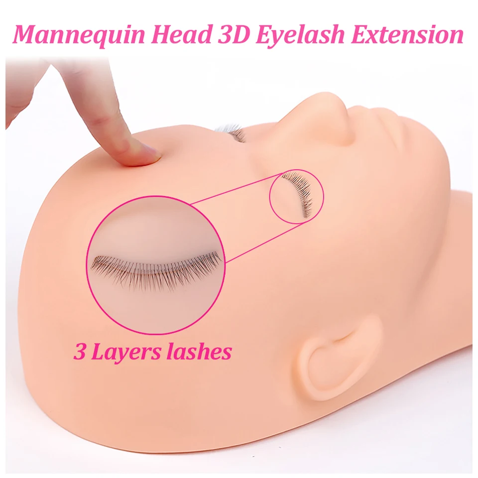 

3 Layers Eyelashes Mannequin Head Face For Practice False Eyelash Extensions Grafting Lash Training Tools Makeup Practice Model