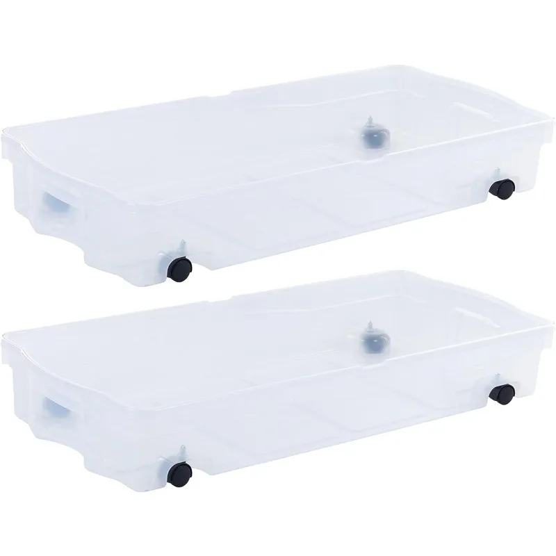 

Under the Bed Wheeled Storage Box, 68 Qt, Pack of 2, Plastic Containers with Dual-Hinged Lids and Sturdy Wheels
