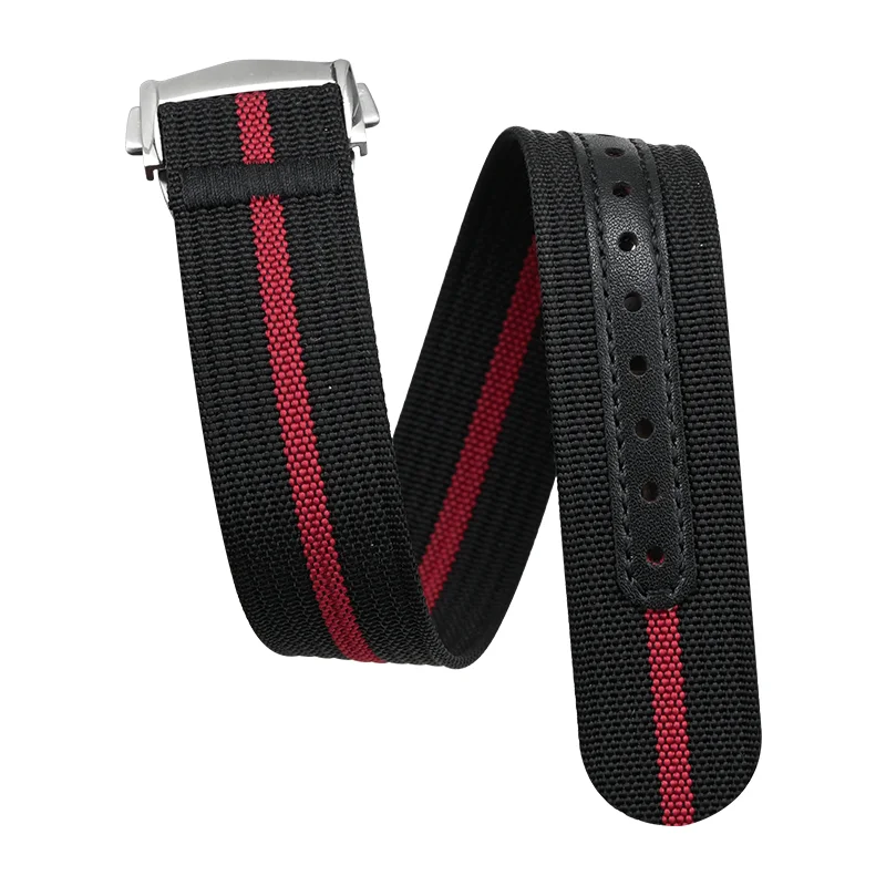 Versatile Ribbed Nylon Waterproof Watch Strap with Folding Buckle - Sporty & Stylish