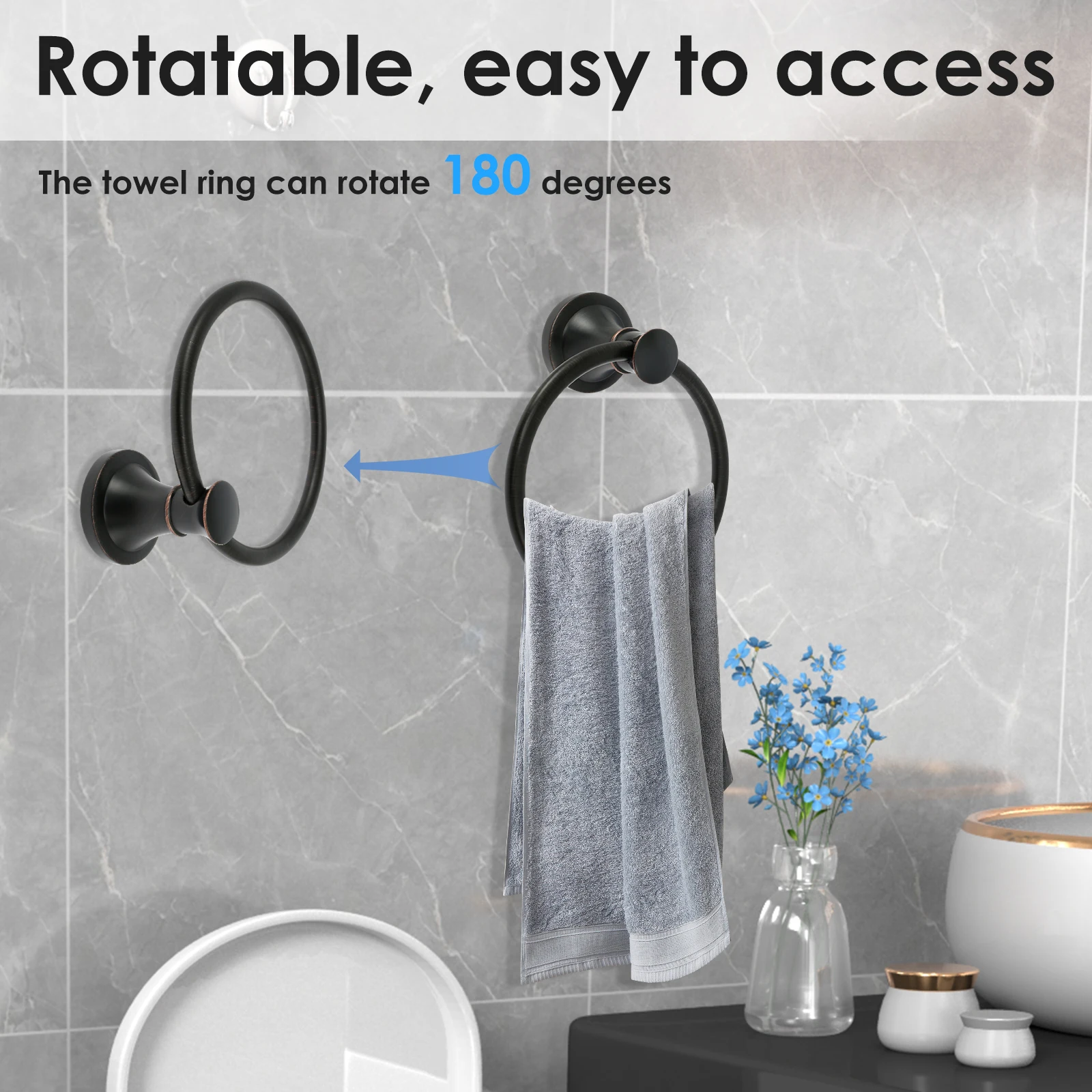 Towel Ring Hook Toilet Paper Holder Bathroom Wall Mounted Stainless Steel Rotated Roundness Hardware Accessories