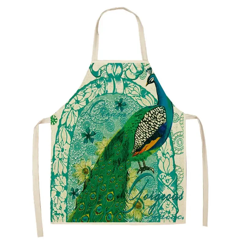 

2022 Peacock Opening Printed Sleeveless Kitchen Apron Baking Cooking Accessories Home Dinner Children's Stain Resistant Apron