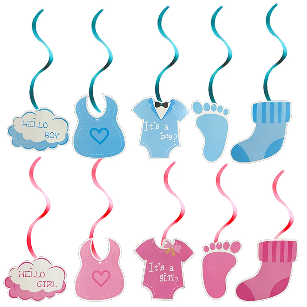 

10pcs/Set Gender Reveal Party Supplies Its a Boy or Girl Hanging Swirls Spiral Ornaments Ceiling Decorations