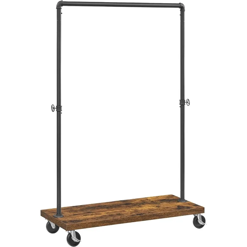 Clothes Rack, Heavy Duty Clothing Rack, Industrial Pipe Style Rolling Garment Rack with Shelf, for Bedroom, Laundry Room