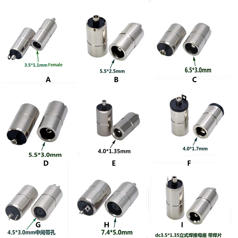 

DC 2.5*0.7 3.5*1.35 4.0*1.7 5.5*2.5 4.5*3.0mm 6.5*3.0 7.4*5.0mm all-metal vertical power socket dc2.5*0.7mm DC power socket