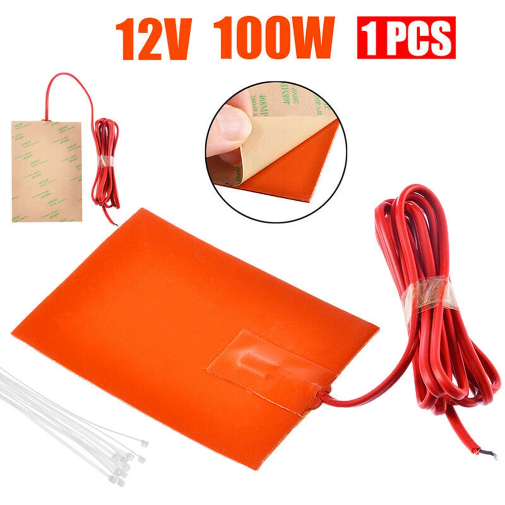 12V 100W 9x13cm Engine Block Tanks Oil Pan Heating Plate Silicone Heater Pad Engine Crankcase Heating Mats With 35cm Wire