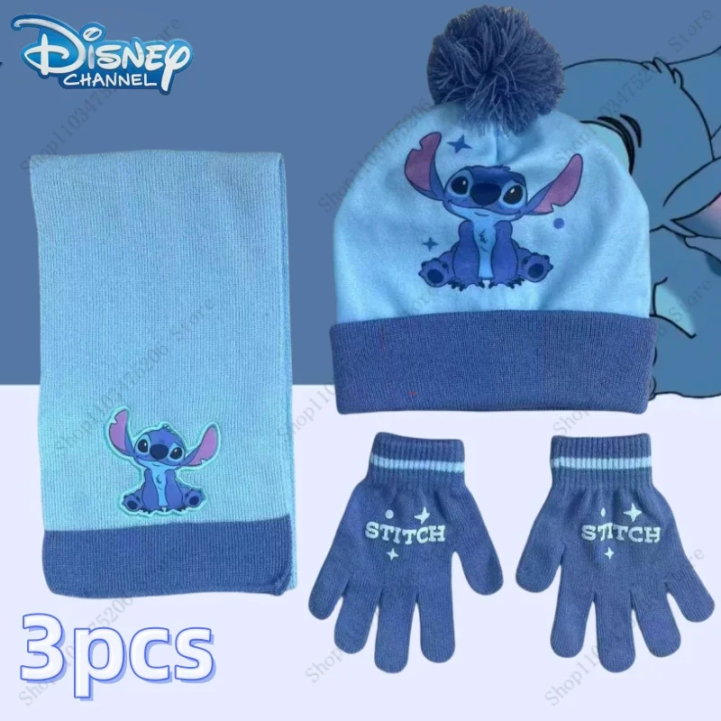 3pcs/set Disney Stitch Autumn and Winter Children Ice and Snow Elsa Cartoon Scarf Hat Glove Three-piece Warm Boy Girl Child Hat