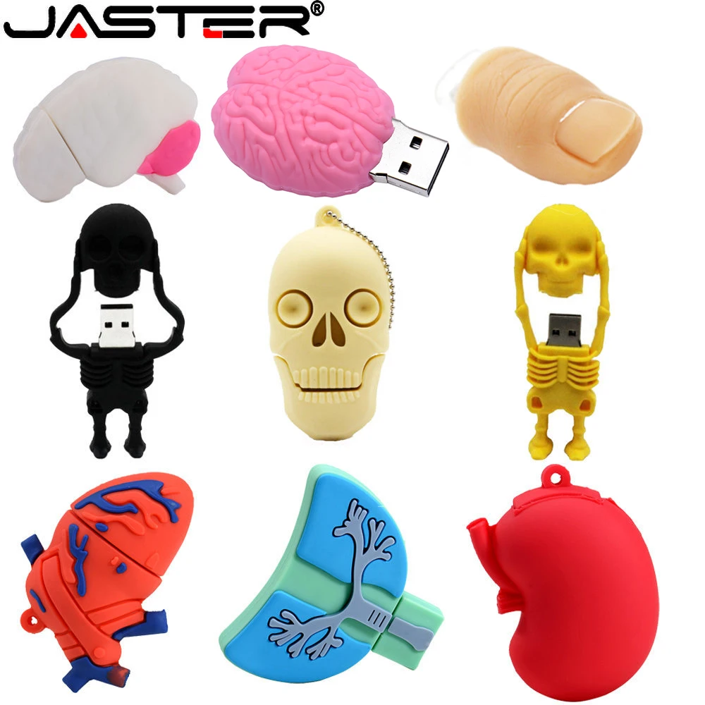 

JASTER Skeleton USB Flash Drives Memory Stick 16GB Pen Drive 8GB U Disk Christmas Gift 4GB Brain Pendrive Finger Brain Heart