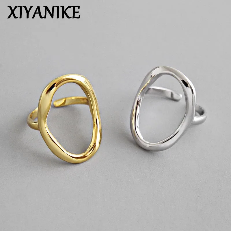 XIYANIKE Silver Irregular Hollow Opening Rings for Women Couple Fashion Simple Geometric Party Jewelry Gifts silver rings silver ring