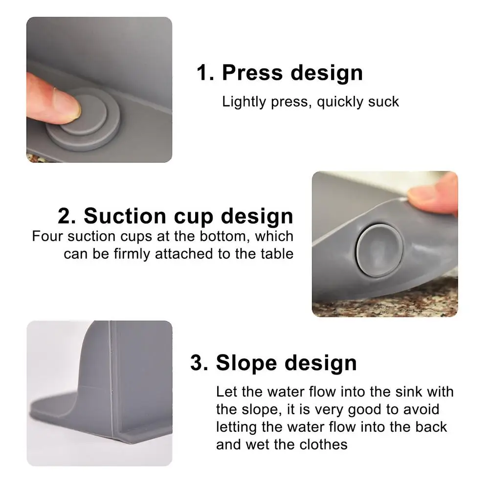 Description Picture 5 of itemKitchen Sink Water Splash Guards Sucker Flaps Kitchen Waterproof Splatter Screen Dish Fruit Vegetable Washing Anti-water Board