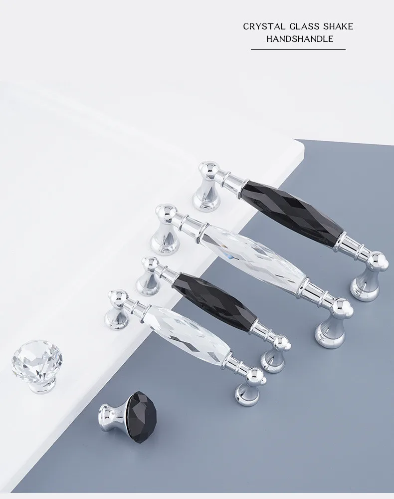 Description Picture 2 of item96/128mm Zinc Alloy Drawer  Silvery Long Crystal Handle Dresser Wardrobe Handles for Cabinet Kitchen Pull Cupboard Knob