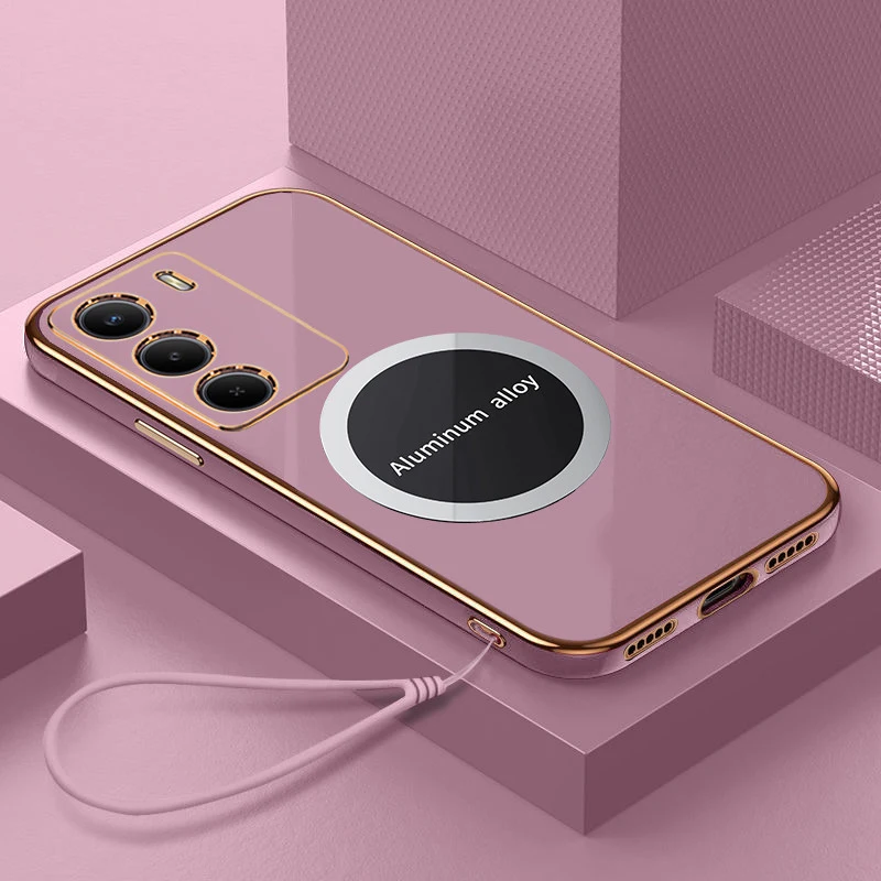 Luxury Square Plating Shockproof Silicone Back Cover with Magnetic Attraction