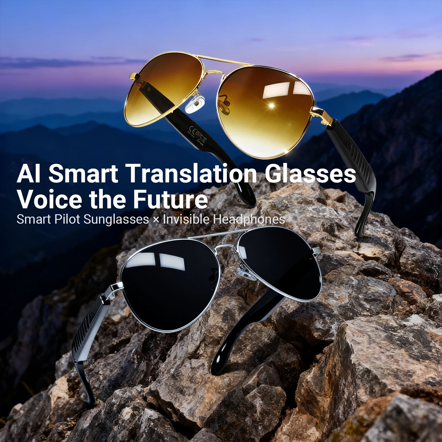 Cool AI Smart Glasses Occhiali da sole Bt stile Steampunk avanzato con display Pilot Smart Glasses Traduzione Oro Nero - immagine 5
