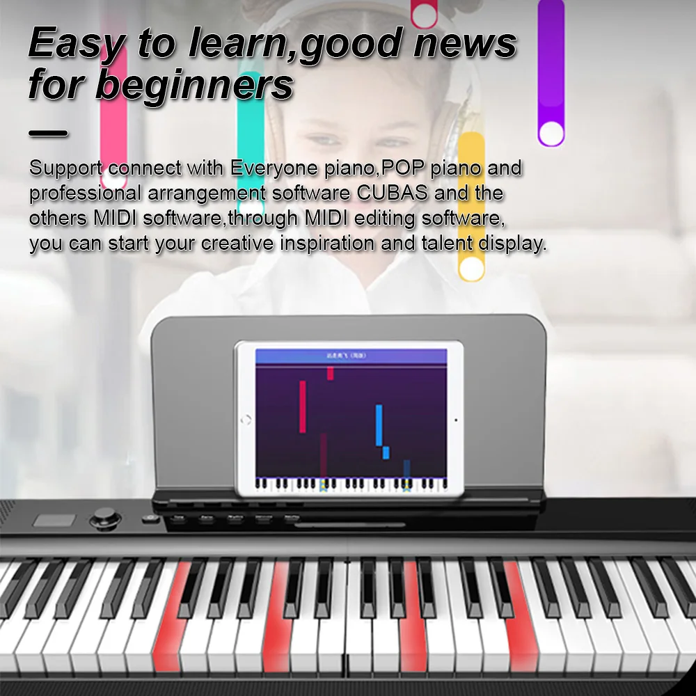 88Key Folding Electric Piano Multifunctional Portable Double Keyboard Electronic Keyboard BT Connect 129Tones Handbag with Pedal