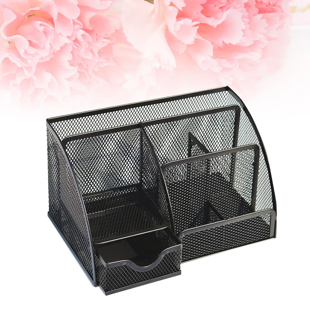 Multifunctional Metal Wire Mesh Pen Holder Black Desktop Organizer Office Supplies Storage Rack Mail Organizer Memo Pad Holder