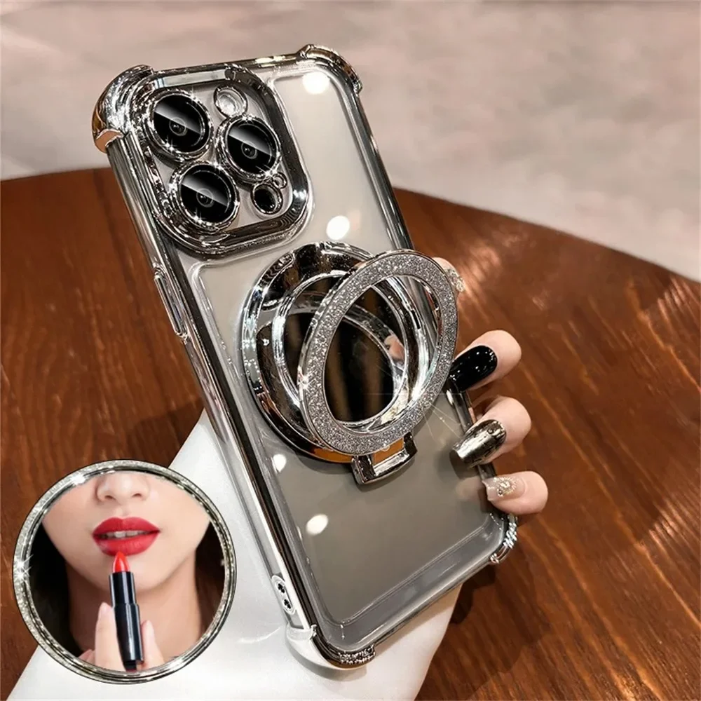 Luxury Glitter Makeup Mirror Case with Plating Holder