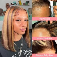 200% densité courte Bob perruques mettre en évidence droite dentelle avant perruques Blonde 13x4 Transparent dentelle avant perruque 100% cheveux humains 427 # 16Inc 2