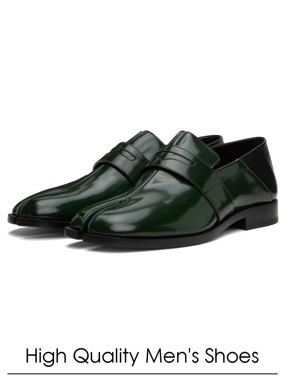 New Dark Green Genuine Leather Split Toe Shoes for Men Shallow Square Heel Slip-On Mules High Quality Formal Wear Wedding Shoes