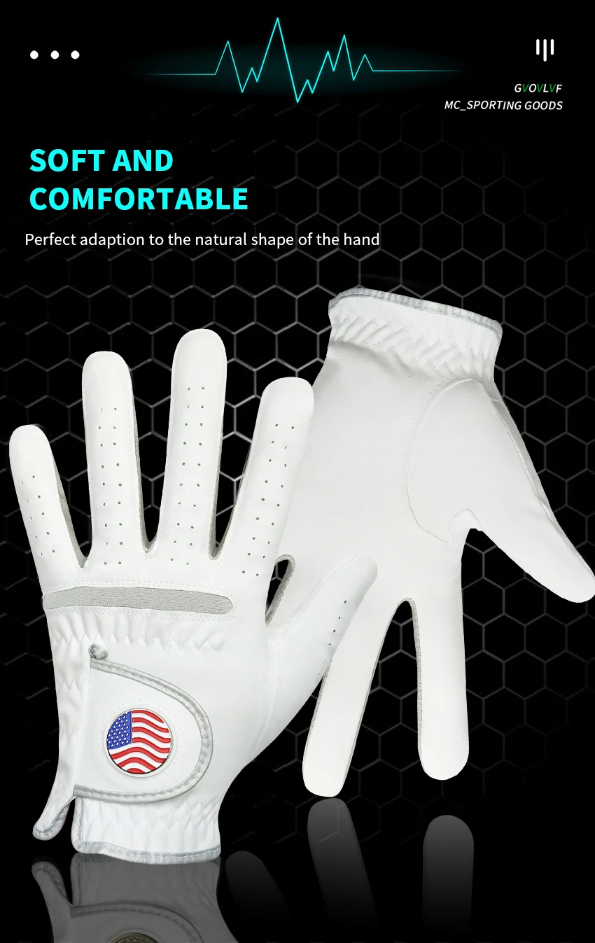 Men's Golf Glove Micro Soft Fiber Breathable Golf Gloves With Magnetic Marker Replaceable Glove American Flag Riding