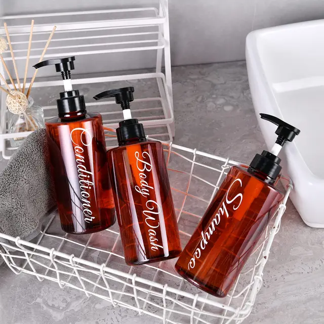 3Pcs Sampon És Kondicionáló Adagoló Palackok Fürdőszoba Műanyag Üres, Újratölthető Szivattyúk Kozmetikai Tartályok Készlet - Image 2