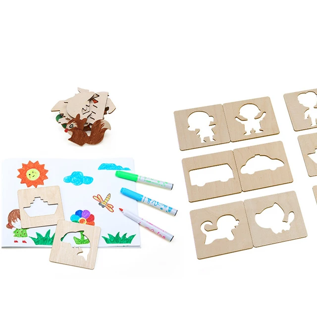 100pcs Baby Drawing Toys Wooden Painting Templates Drawing Board Kids Paint Drawing  Tools Set for Children Educational Toys Gift - AliExpress