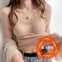 Sous-vêtement thermique gilet intérieur pour femmes chaud hiver Sexy dentelle sans manches débardeurs soutien-gorge rembourré Thermo épais minceur maillot de corps 1