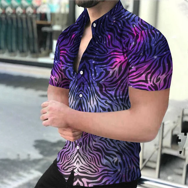 Summer Fashion Men's Social shirts Turn-down Collar Buttoned Shirt Casual Starry Sky Print Short Sleeve Tops Mens Clothing S-4XL DX-1450