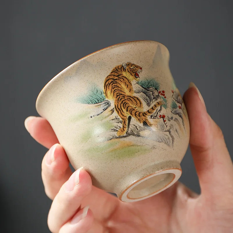 Retro Coarse Pottery Tea Ware Twelve Zodiac Teacup 130ml Chinese Kung Fu Tea Bowl Creative Animal Pattern Espresso Coffee Cup coffee cup tea cup