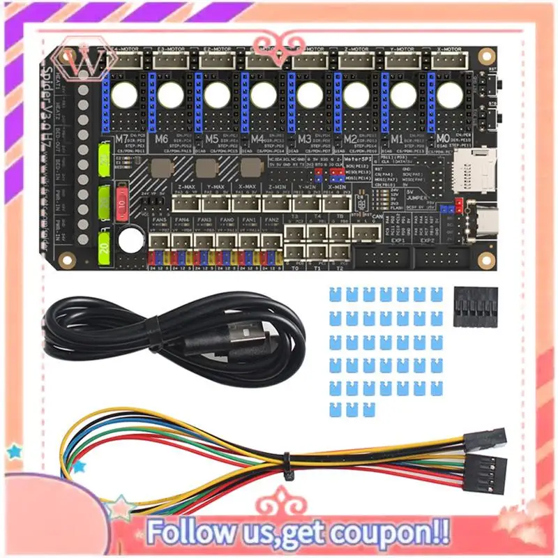 Upgraded Spider V3.0 H7 32 Bit Motherboard Drive 24V/48V Optional Power Supply Board 8 Axis TMC5160T TMC2209 Drive For Voron