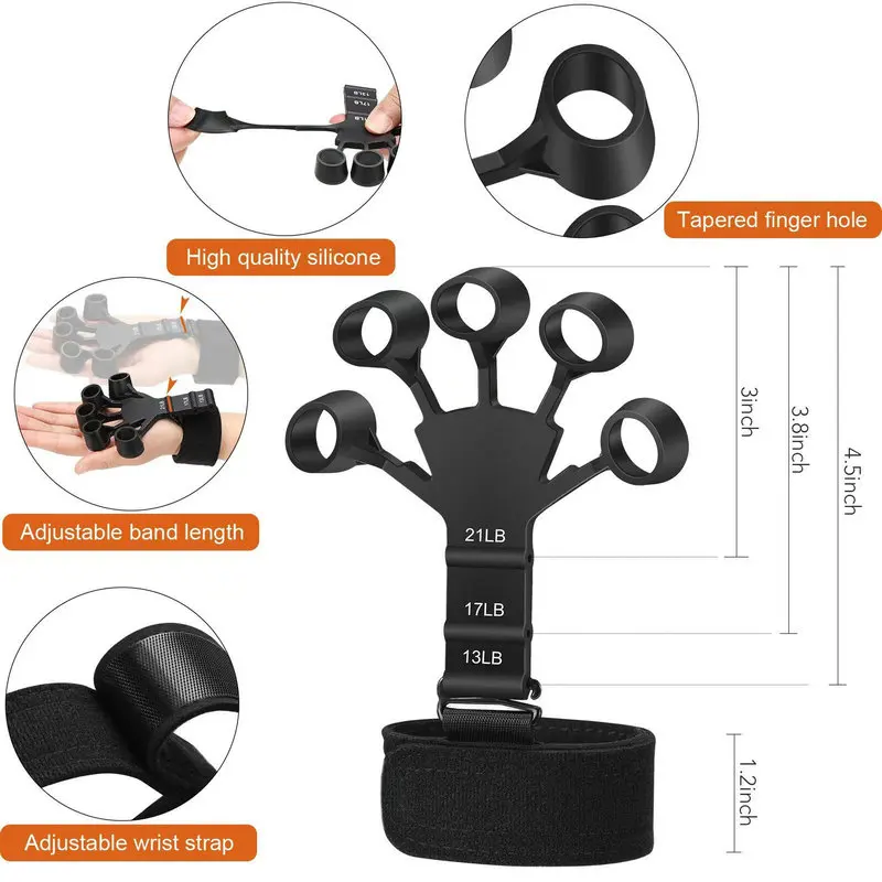 Hand Grip Strengthener 1pcs Silicone Gripster Hand Grip Finger Power Strengthener Stretcher Trainer Gym Fitness Exercise Hand Rehabilitation Accessorie