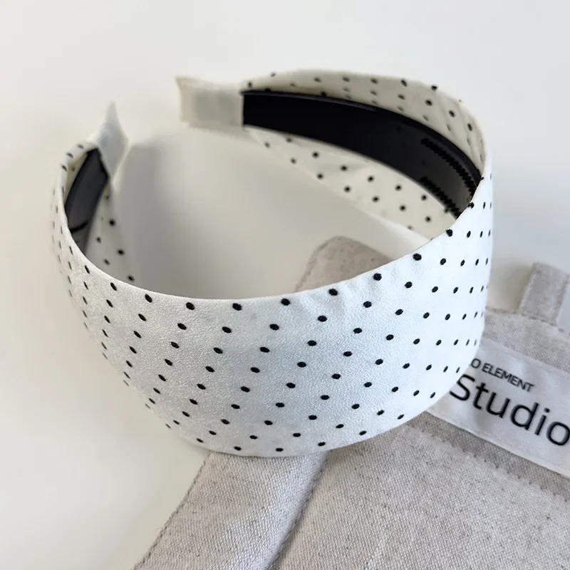 الرجعية أسود أبيض منقطة زهرة صغيرة واسعة حافة Headbands امرأة مزاجه رباط شعر أنثى حفلة الشعر هوب رواج غطاء الرأس