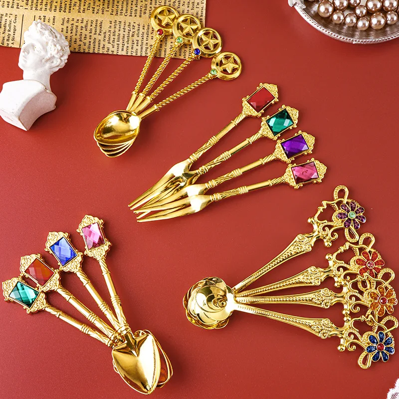 Zinc Alloy Tableware Dish Set 4pcs Spoon Fork Creative Coffee