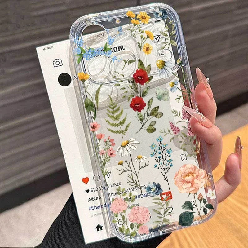 Elegant Clear Floral TPU Phone Case with Leaf Design
